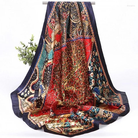 Elegant 90cm Square Silk Scarf for Women - Muslim Chiffon Hijab