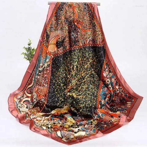 Elegant 90cm Square Silk Scarf for Women - Muslim Chiffon Hijab