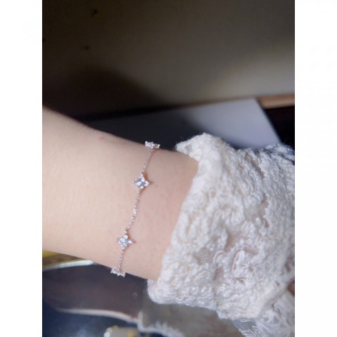 Dainty 14k Gold Plated Sterling Silver Four Leaf Clover Charm Bracelet for Women