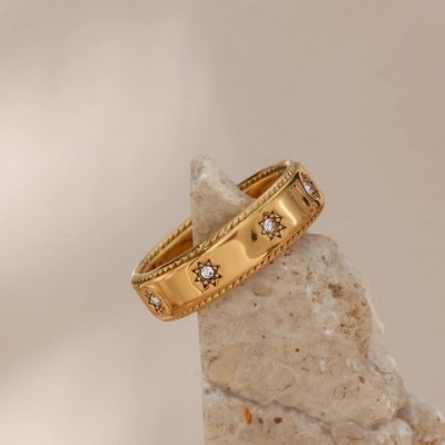 Stainless Steel Fashion Wedding Ring Set for Women, 18K Gold Plated, Waterproof, Clear Crystal Zircon, Star Design 231101