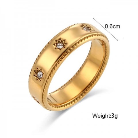 Stainless Steel Fashion Wedding Ring Set for Women, 18K Gold Plated, Waterproof, Clear Crystal Zircon, Star Design 231101