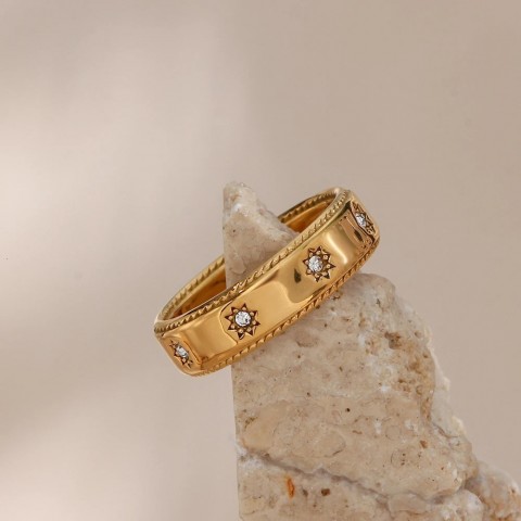 Stainless Steel Fashion Wedding Ring Set for Women, 18K Gold Plated, Waterproof, Clear Crystal Zircon, Star Design 231101