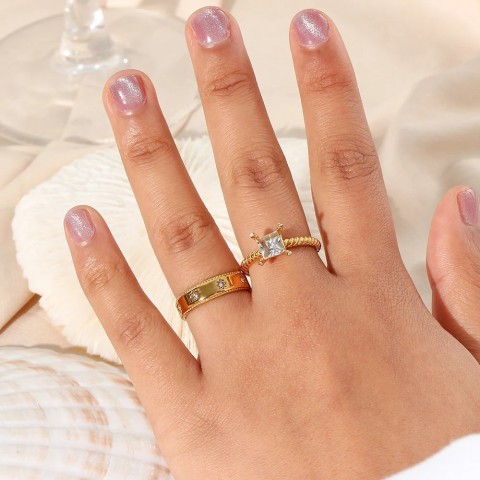 Stainless Steel Fashion Wedding Ring Set for Women, 18K Gold Plated, Waterproof, Clear Crystal Zircon, Star Design 231101