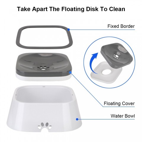 Anti-Overflow Pet Floating Water Bowl 1.5L Slow Drink Dispenser for Cats & Dogs