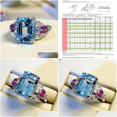 Luxury Women's 925 Sterling Silver Aquamarine CZ Engagement Ring, Size 610