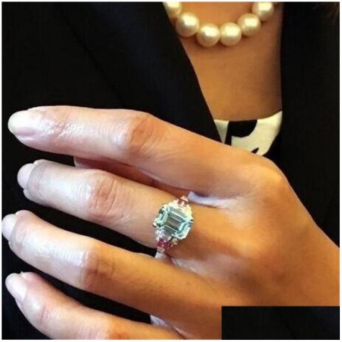 Luxury Women's 925 Sterling Silver Aquamarine CZ Engagement Ring, Size 610