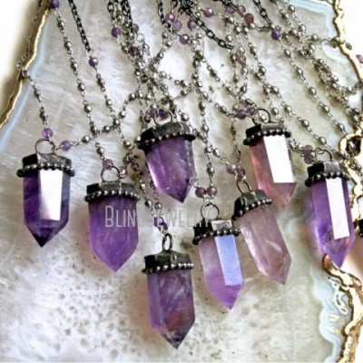 Strands Strings NM40569 Unisex Amethyst Tower Pendant with Purple Obelisk Talisman for Wicca and Gothic Necklace