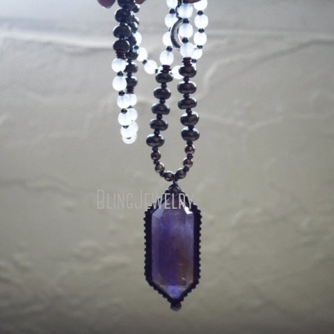Strands Strings NM40569 Unisex Amethyst Tower Pendant with Purple Obelisk Talisman for Wicca and Gothic Necklace