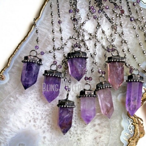 Strands Strings NM40569 Unisex Amethyst Tower Pendant with Purple Obelisk Talisman for Wicca and Gothic Necklace