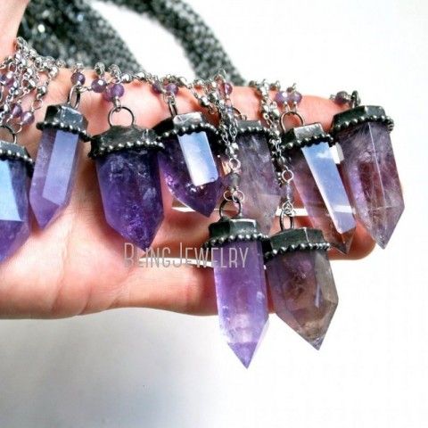 Strands Strings NM40569 Unisex Amethyst Tower Pendant with Purple Obelisk Talisman for Wicca and Gothic Necklace