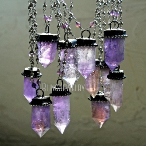 Strands Strings NM40569 Unisex Amethyst Tower Pendant with Purple Obelisk Talisman for Wicca and Gothic Necklace