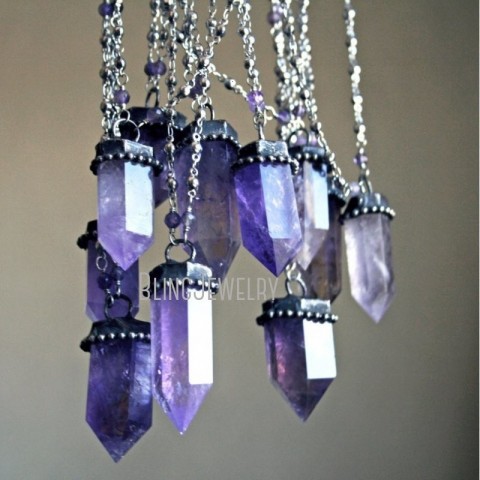 Strands Strings NM40569 Unisex Amethyst Tower Pendant with Purple Obelisk Talisman for Wicca and Gothic Necklace