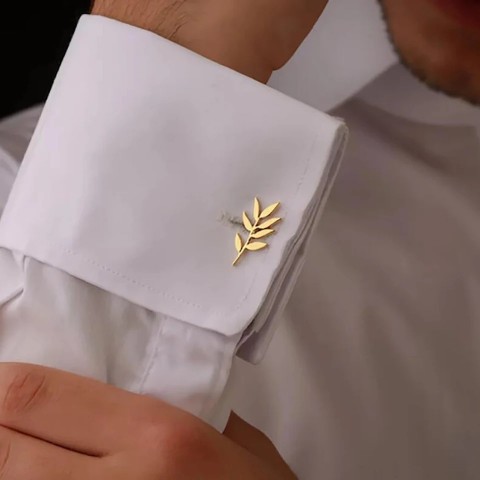 Personalized Olive Branch Cufflinks for Men - Stainless Steel Custom Gift