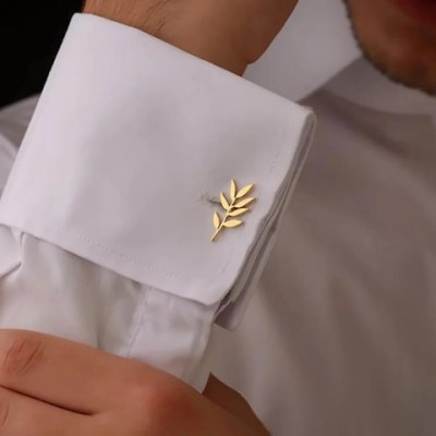 Personalized Olive Branch Cufflinks for Men - Stainless Steel Custom Gift