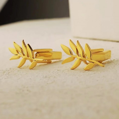 Personalized Olive Branch Cufflinks for Men - Stainless Steel Custom Gift
