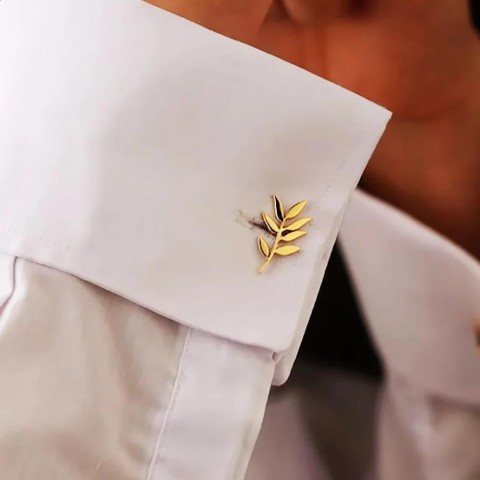 Personalized Olive Branch Cufflinks for Men - Stainless Steel Custom Gift
