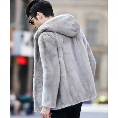 Winter Men's Thick Warm Faux Fur Hoodie Jacket