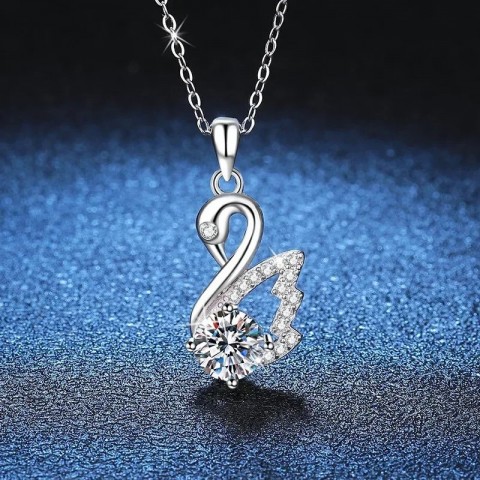 S925 Sterling Silver Swan Pendant Necklace with Moissanite for Women
