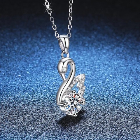 S925 Sterling Silver Swan Pendant Necklace with Moissanite for Women