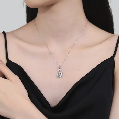 S925 Sterling Silver Swan Pendant Necklace with Moissanite for Women