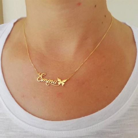 Personalized Stainless Steel Butterfly Name Necklace for Women