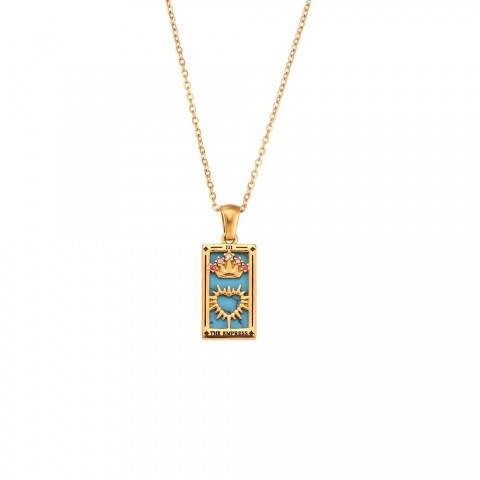 Non-Tarnish Stainless Steel 18K Gold Plated Pendant Necklace with Tarot Card Charm by 185CJ25 for Women