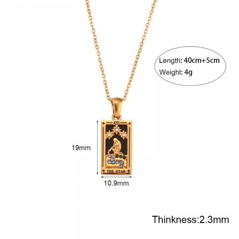 Non-Tarnish Stainless Steel 18K Gold Plated Pendant Necklace with Tarot Card Charm by 185CJ25 for Women