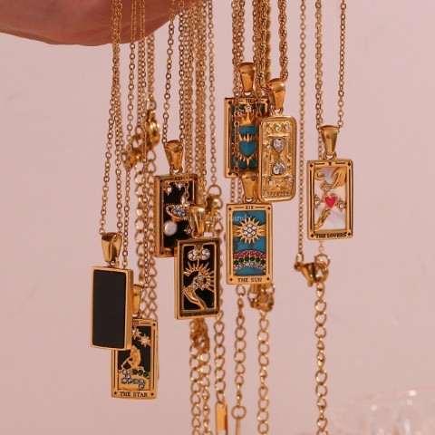 Non-Tarnish Stainless Steel 18K Gold Plated Pendant Necklace with Tarot Card Charm by 185CJ25 for Women