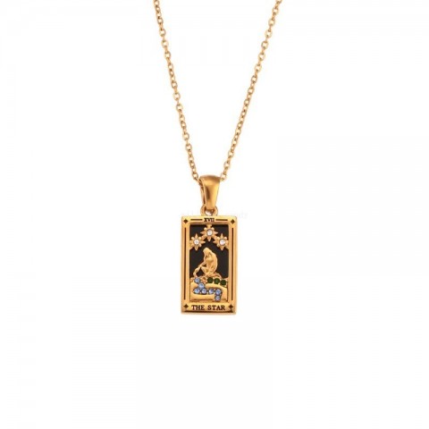 Non-Tarnish Stainless Steel 18K Gold Plated Pendant Necklace with Tarot Card Charm by 185CJ25 for Women
