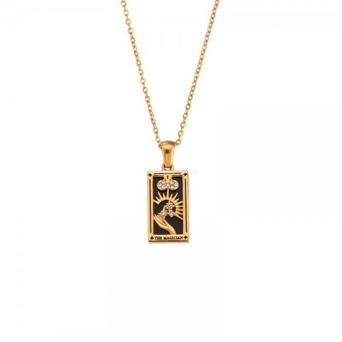 Non-Tarnish Stainless Steel 18K Gold Plated Pendant Necklace with Tarot Card Charm by 185CJ25 for Women