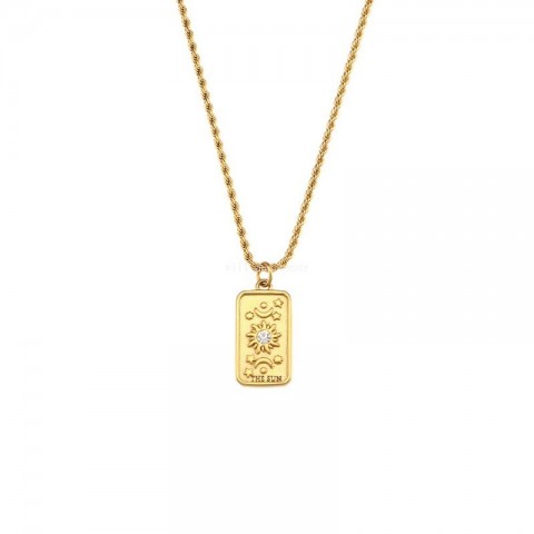 Non-Tarnish Stainless Steel 18K Gold Plated Pendant Necklace with Tarot Card Charm by 185CJ25 for Women