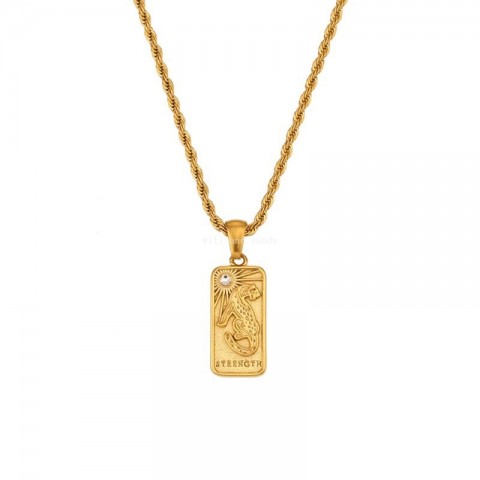 Non-Tarnish Stainless Steel 18K Gold Plated Pendant Necklace with Tarot Card Charm by 185CJ25 for Women