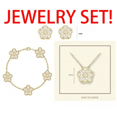 Luxury Women's Pink and Gold Clover Jewelry Set with Diamond Accents