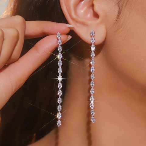 FYUAN Women's Gold Silver Zircon Crystal Dangle Tassel Earrings for Weddings & Parties