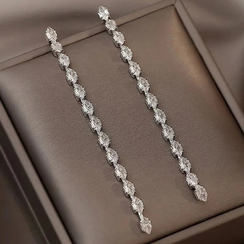 FYUAN Women's Gold Silver Zircon Crystal Dangle Tassel Earrings for Weddings & Parties