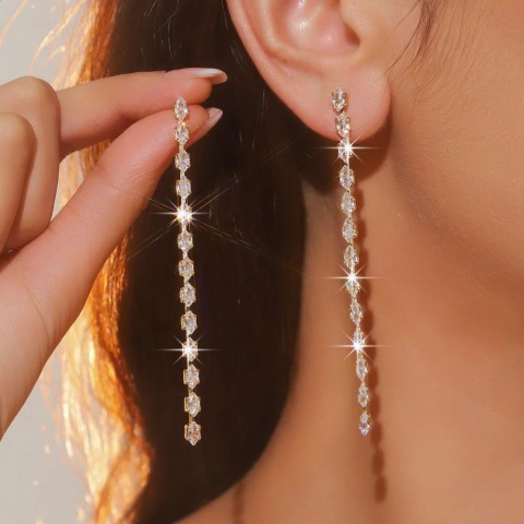 FYUAN Women's Gold Silver Zircon Crystal Dangle Tassel Earrings for Weddings & Parties