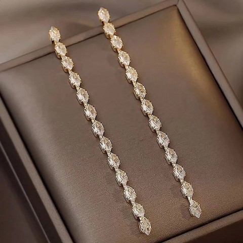 FYUAN Women's Gold Silver Zircon Crystal Dangle Tassel Earrings for Weddings & Parties
