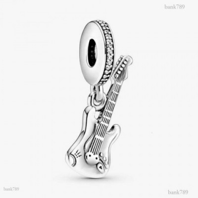Sterling Silver Electric Guitar Charm Slider Beads for Moments Bracelets