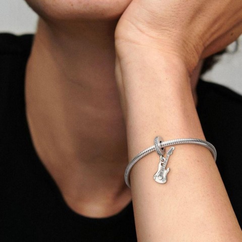 Sterling Silver Electric Guitar Charm Slider Beads for Moments Bracelets