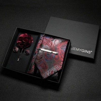 Wine Red Paisley Bow Tie Set for Men - Luxury Bamboo Fiber Accessories