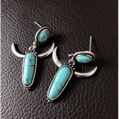 Ethnic Inspired Women's Turquoise Horn Earrings - Exquisite Retro Gift