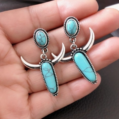 Ethnic Inspired Women's Turquoise Horn Earrings - Exquisite Retro Gift