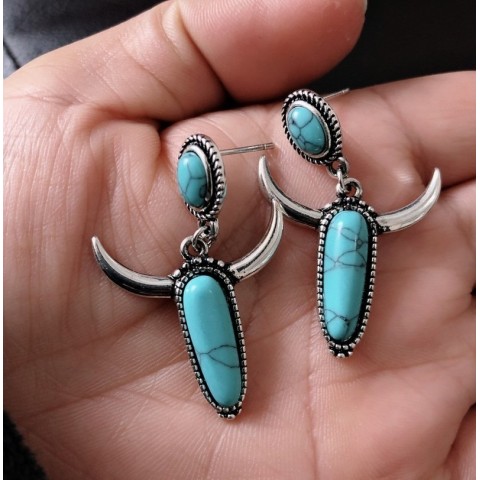 Ethnic Inspired Women's Turquoise Horn Earrings - Exquisite Retro Gift