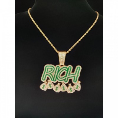 Arrived Bling Hip Hop Rich Money Pendant Chain Necklace for Men & Women - 50cm Party Gift