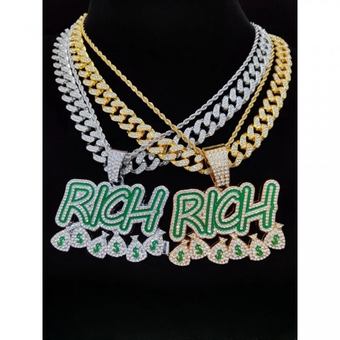 Arrived Bling Hip Hop Rich Money Pendant Chain Necklace for Men & Women - 50cm Party Gift