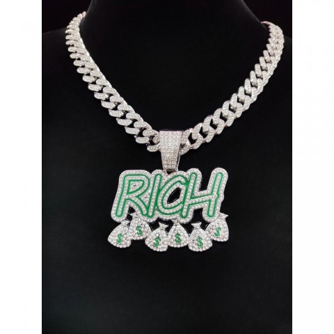 Arrived Bling Hip Hop Rich Money Pendant Chain Necklace for Men & Women - 50cm Party Gift