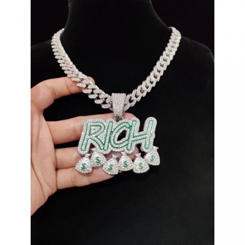 Arrived Bling Hip Hop Rich Money Pendant Chain Necklace for Men & Women - 50cm Party Gift