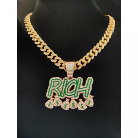 Arrived Bling Hip Hop Rich Money Pendant Chain Necklace for Men & Women - 50cm Party Gift