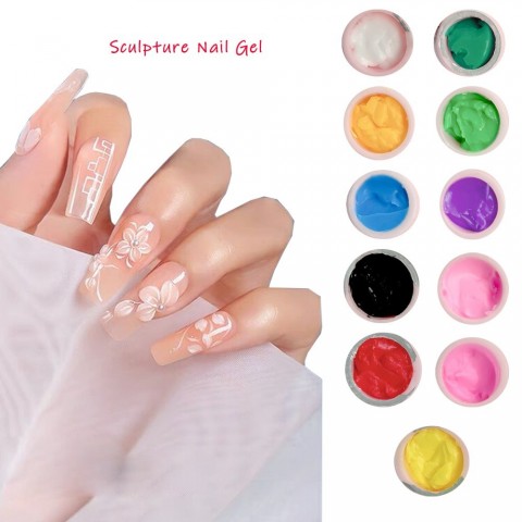 Creative 5D Sculpture Nail Gel Set for Artistic Embossment - 12 Vibrant Colors