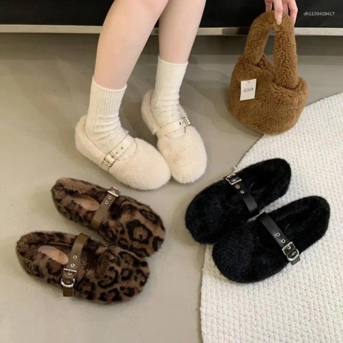 Modi 2024 Winter Casual Loafers for Women Fur Lined Flats